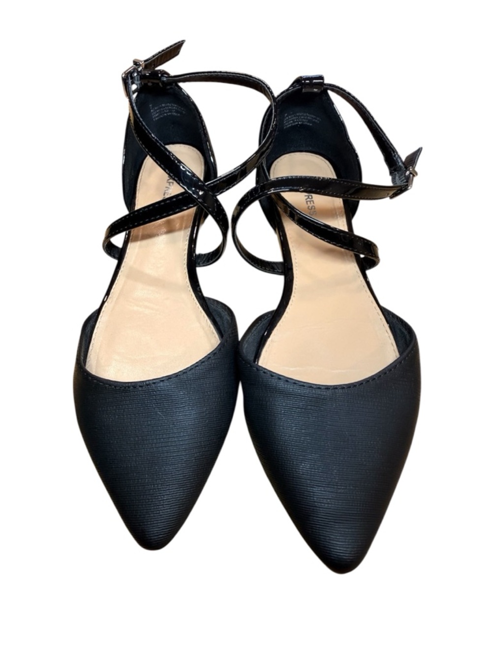Express Black Pointed Toe Ankle Strap Flats Women’s Size 7 Dress Shoes